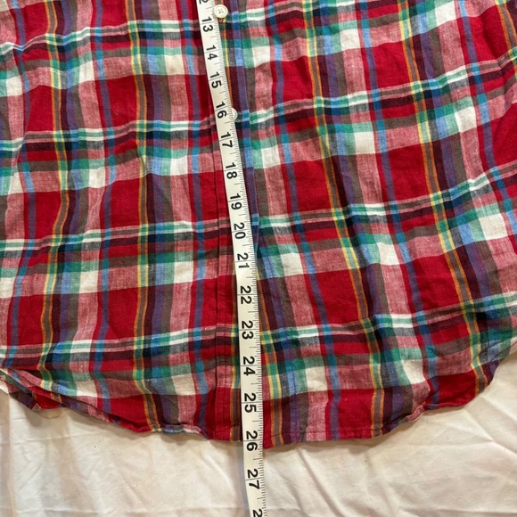 Lauren Ralph Lauren Petite Plaid Linen Button Down Shirt Red Green Blue Size M - Picture 6 of 8